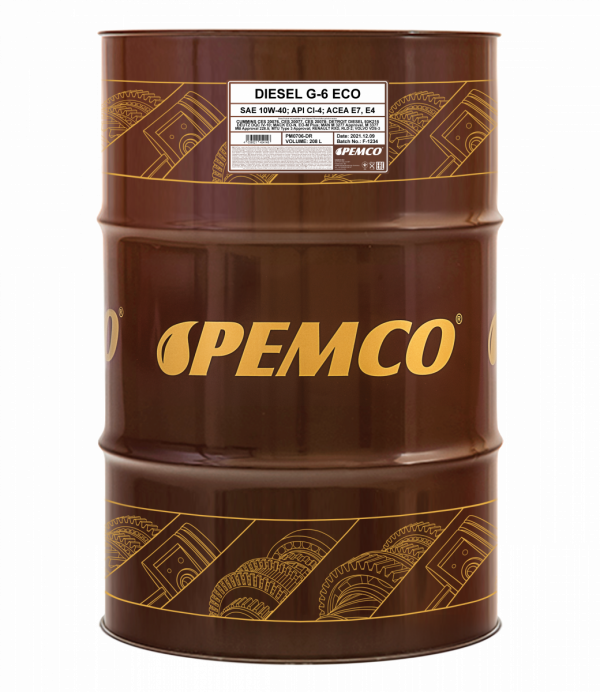Моторное масло PEMCO DIESEL G-6 UHPD ECO 10W-40 CI-4 синтетическое, 208л (PM0706-DR)
