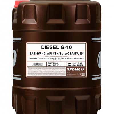 Моторное масло PEMCO DIESEL G-10 UHPD 5W-40 CI-4/SL синтетическое, 20л (PM0710-20)