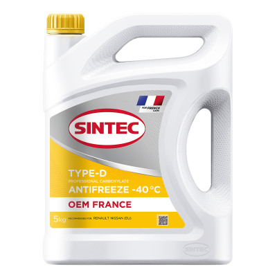 Жидкость охлаждающая Sintec Antifreeze OEM France Type-D yellow -40 5кг